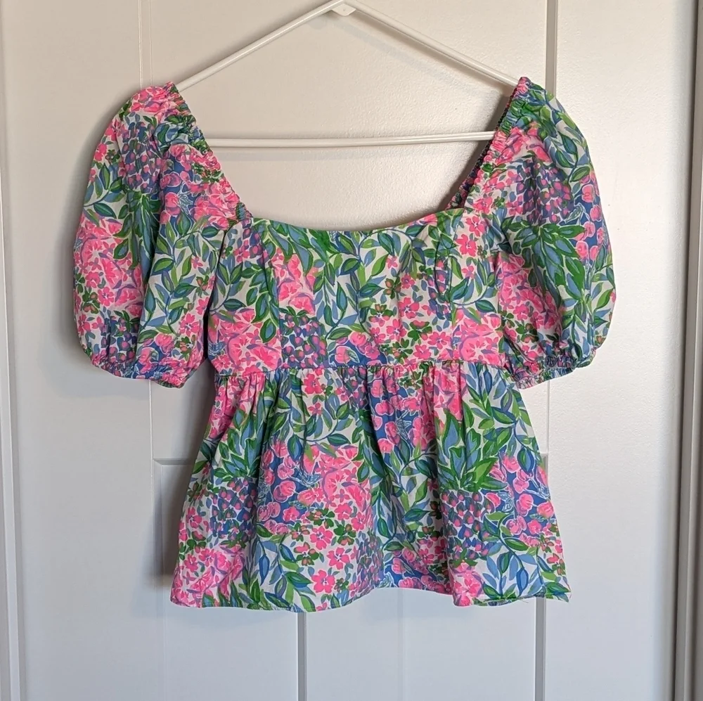 Lilly Pulitzer Kay Puff Sleeve Top - Multi A Cherry On Top Pattern sz 2